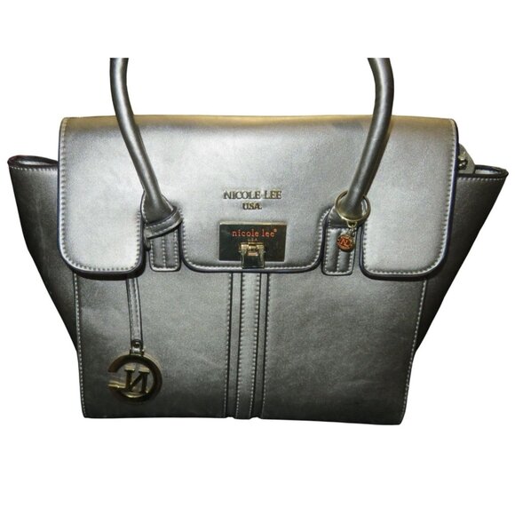Nicole Lee Pewter Structured Vegan Leather top handle satchel with Charms - Picture 1 of 10